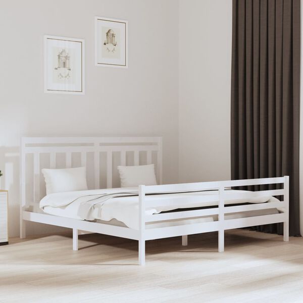vidaXL Estrutura de cama 200x200 cm madeira maci&ccedil;a branco