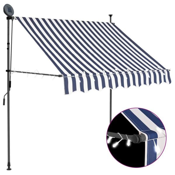 vidaXL Toldo retrátil manual com LED 100 cm azul e branco