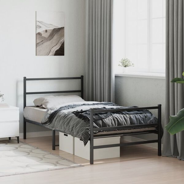 vidaXL Estrutura de cama com cabeceira e pés 100x190 cm metal preto