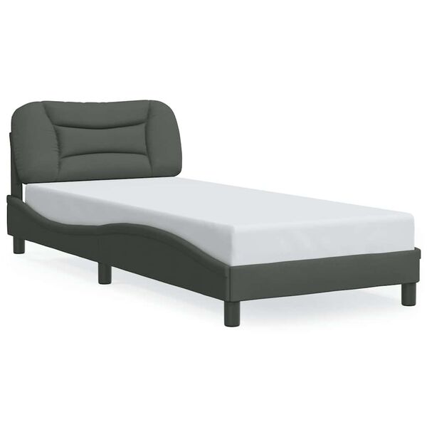 vidaXL Estrutura de cama sem colch&atilde;o Hvar 90x190 cm tecido cinzento-escuro