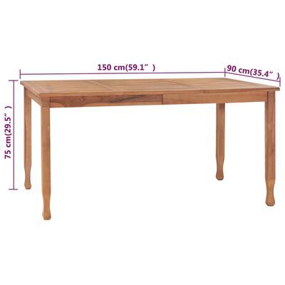 vidaXL Mesa de jantar p/ jardim 150x90x75 cm madeira de teca maciça