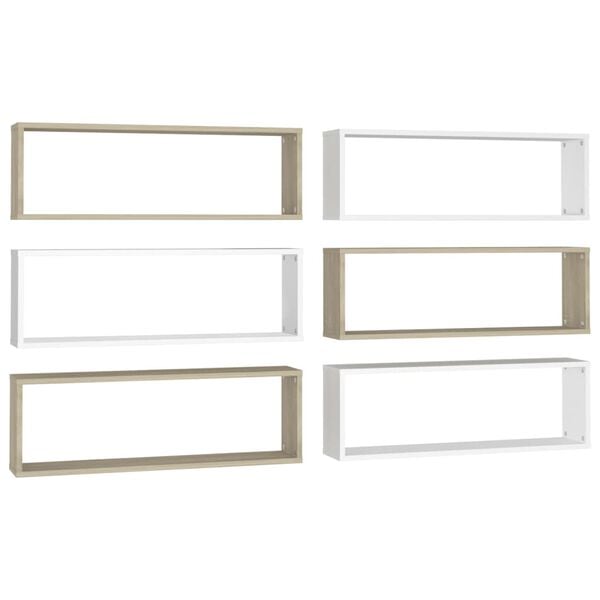 vidaXL Estantes parede c&uacute;bicas 6pcs contr. 80x15x26,5 cm branco/sonoma