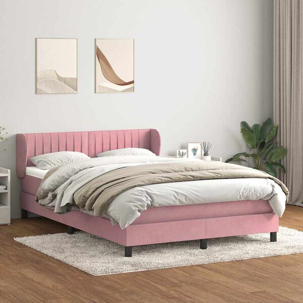 vidaXL Cama com molas/colch&atilde;o 160x220 cm veludo rosa