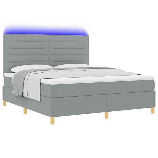 vidaXL Cama Box Spring LED Cinzento-claro 180 x 200 cm tecido