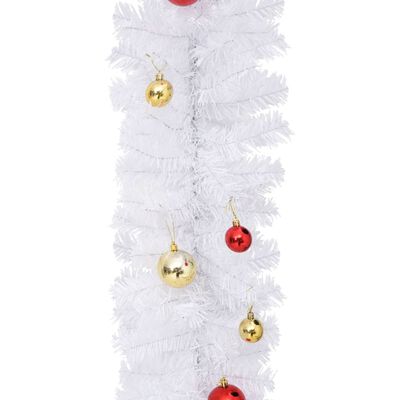 vidaXL Grinalda de Natal decorada com enfeites 10 m branco