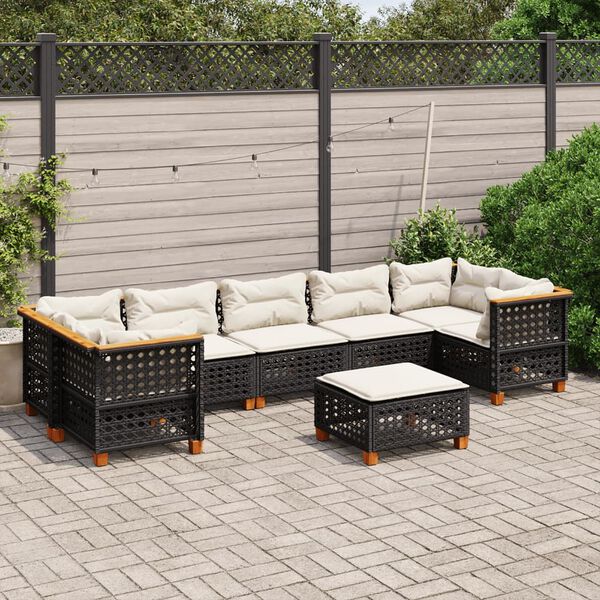 vidaXL 8 pcs conjunto sof&aacute;s de jardim com almofad&otilde;es vime PE preto