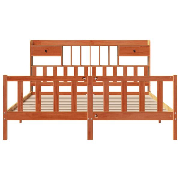 vidaXL Cama com estante sem colchão 200x200 cm pinho maciço