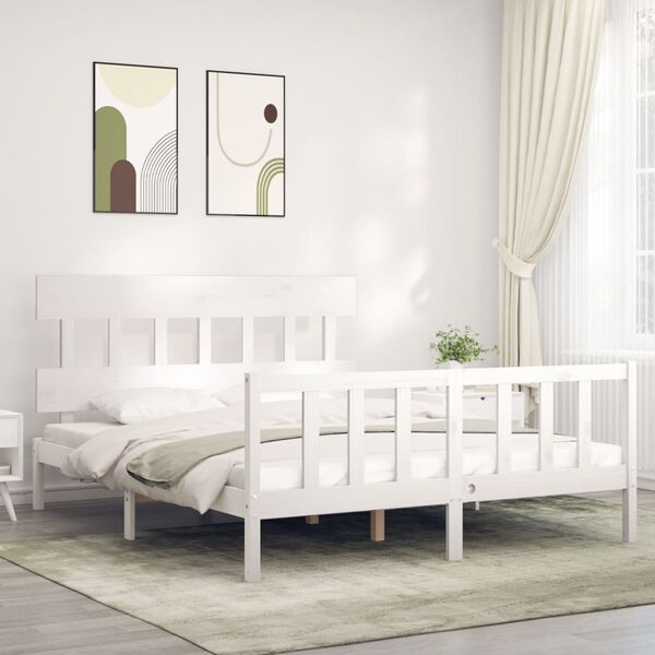 vidaXL Cama sem colch&atilde;o 160x200 cm madeira de pinho maci&ccedil;a branco