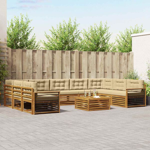 vidaXL Conjuntos de sof&aacute;s com almofada 10 pcs Natural e Bege