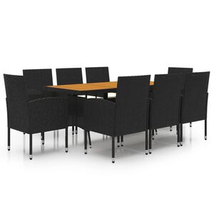 vidaXL 9 pcs Conjunto de jantar p/ exterior vime PE preto