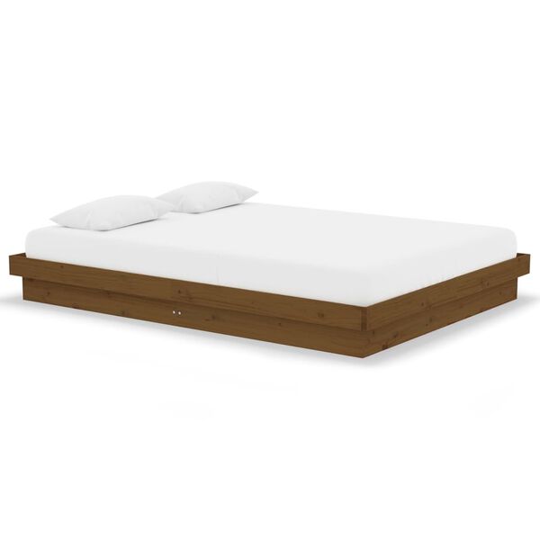 vidaXL Estrutura de cama casal 135x190 cm madeira maci&ccedil;a castanho-mel