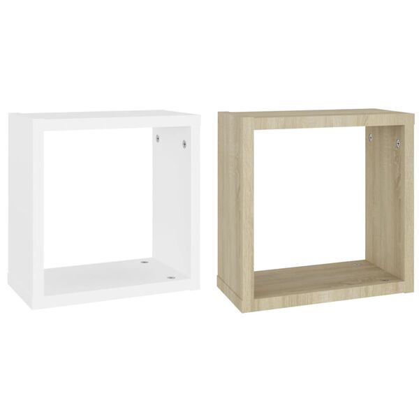 vidaXL Prateleiras parede forma de cubo 2 pcs 30x15x30cm branco/sonoma
