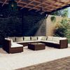 vidaXL 11 pcs conjunto lounge jardim c/ almofad&otilde;es vime PE castanho