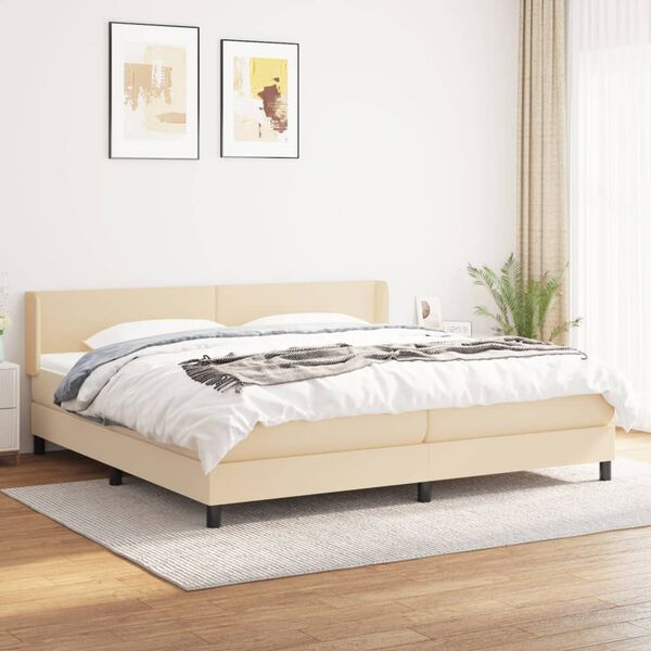 vidaXL Cama com molas/colch&atilde;o 200x200 cm tecido cor creme