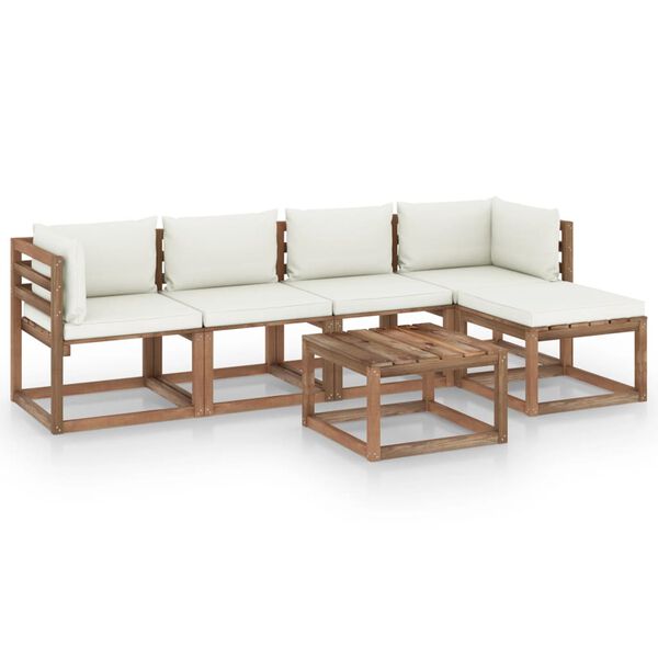 vidaXL 6 pcs conjunto lounge de jardim c/ almofad&otilde;es cor creme