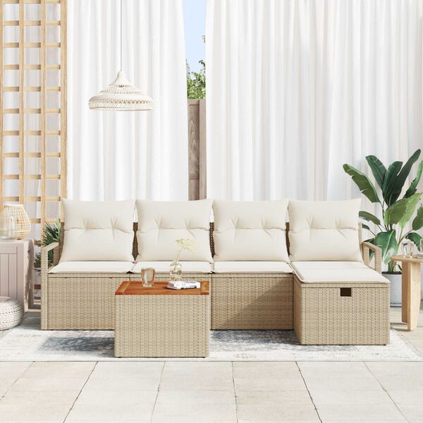 vidaXL Conjunto de Sof&aacute; de Jardim 6 pcs Bege Rattan Sint&eacute;tico