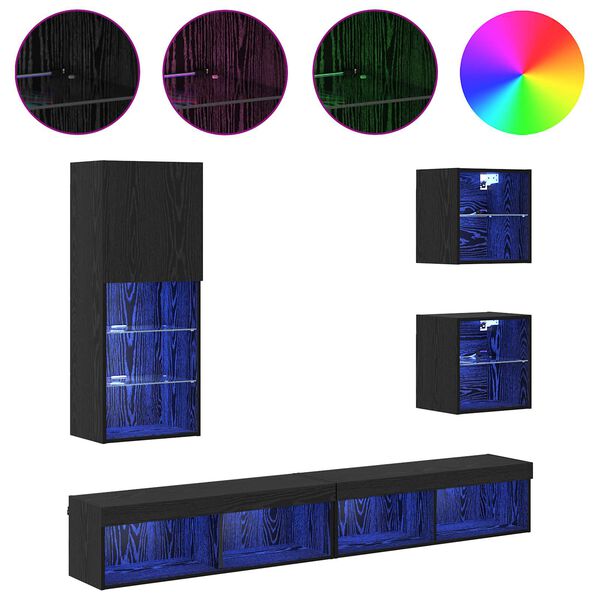 Unidades de TV de Parede com LED 5 pcs Carvalho Preto
