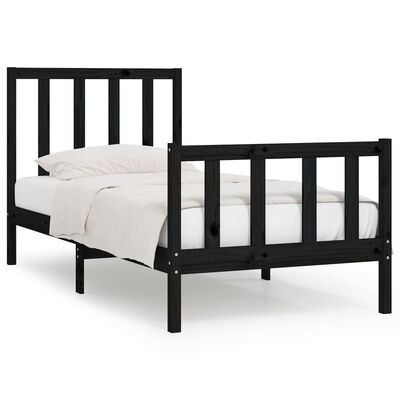 vidaXL Estrutura cama pequena solteiro 75x190 cm madeira maciça preto