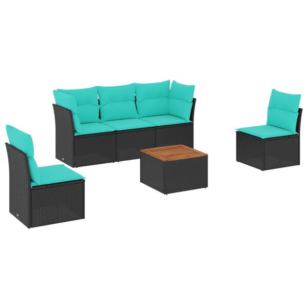 vidaXL 6 pcs conjunto de sof&aacute;s p/ jardim c/ almofad&otilde;es vime PE preto