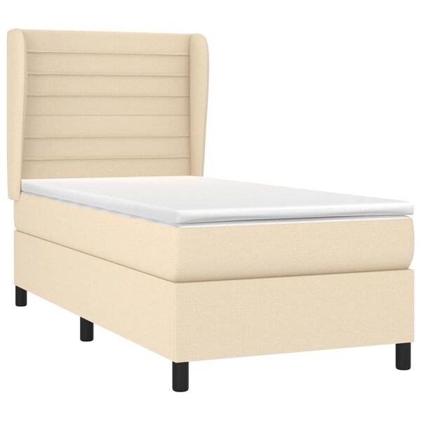 vidaXL Cama com molas/colch&atilde;o 90x190 cm tecido cor creme