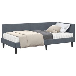 vidaXL Estrutura de Cama de Canto com Colch&atilde;o 2 pcs Cinzeto Veludo