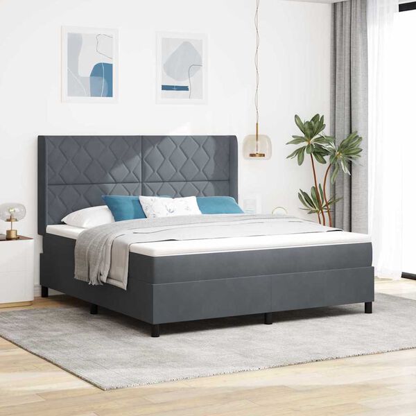 vidaXL Cama Box com colch&atilde;o Cinza Escuro 180 x 200 cm Veludo