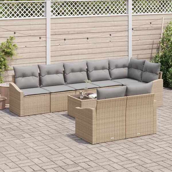 vidaXL Conjunto de Sof&aacute; de Jardim 9 pcs Bege e Cinza Claro vime PE