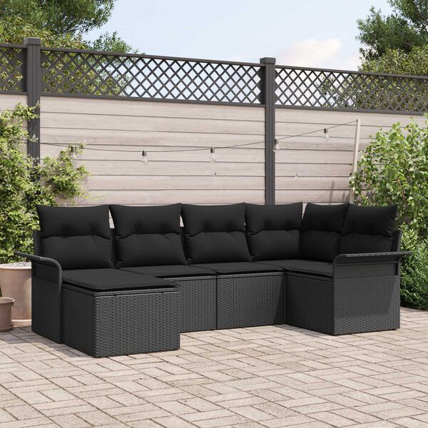 vidaXL Conjunto de Sof&aacute; de Jardim 6 pcs Preto vime PE