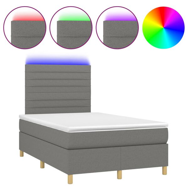 vidaXL Cama box spring c/ colchão e LED 120x200 cm tecido cinza-escuro