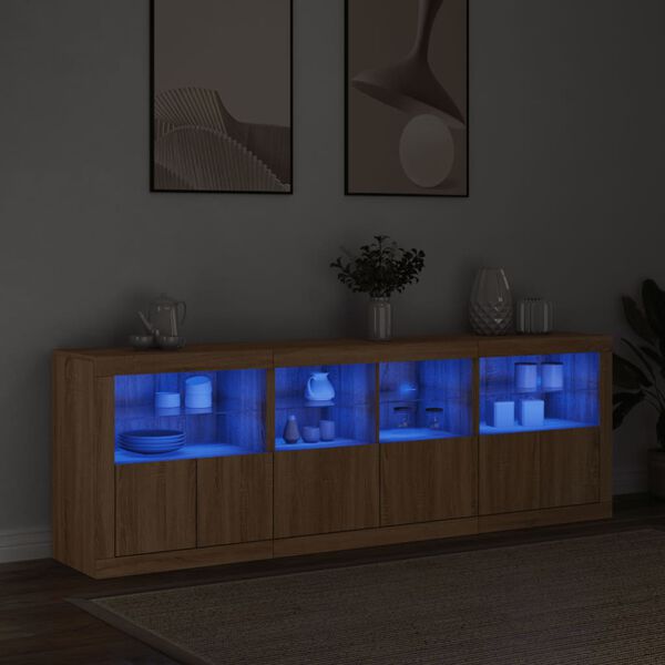 vidaXL Aparador com luzes LED 202x37x67 cm carvalho sonoma