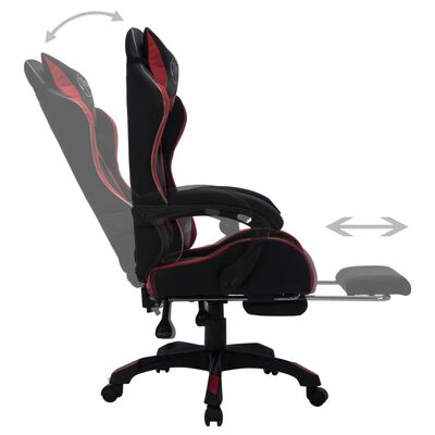vidaXL Cadeira corrida luzes LED RGB couro arti. vermelho tinto/preto