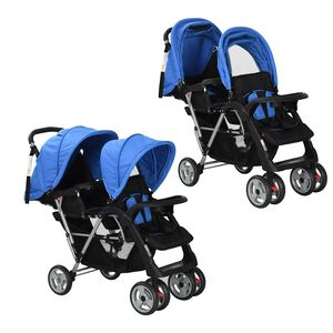 vidaXL Carrinho de beb&eacute; paralelo em a&ccedil;o, azul e preto