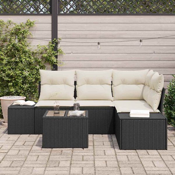vidaXL Conjunto de Sofá de Jardim 5 pcs Preto vime PE
