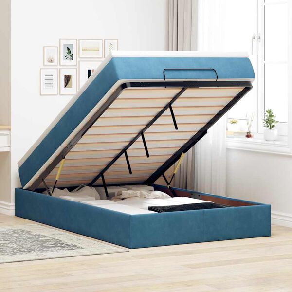 vidaXL Estrutura cama otomana colch&atilde;o 120x200cm veludo azul escuro