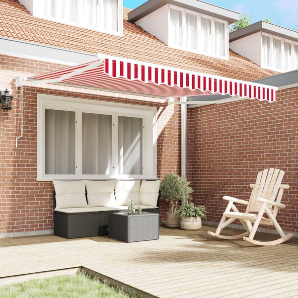 vidaXL Toldo Retr&aacute;til Vermelho e Branco 350 x 250 cm