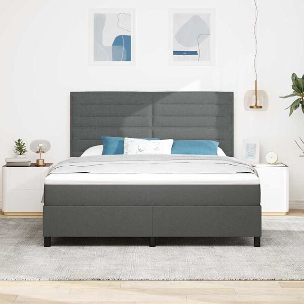 vidaXL Cama Box com colch&atilde;o Cinza Escuro 180 x 200 cm tecido
