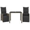 vidaXL 3 pcs conjunto bistr&ocirc; de jardim c/ almofad&otilde;es vime PE cinza