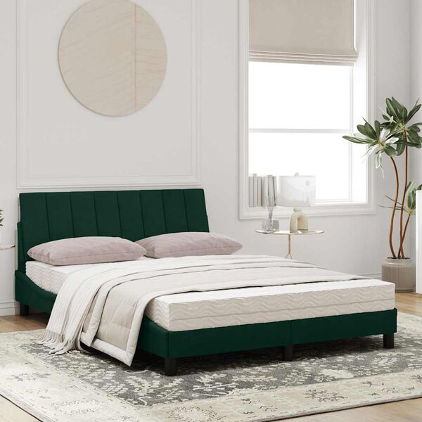 vidaXL Cama com colch&atilde;o Hanko 120x200 cm veludo verde-escuro