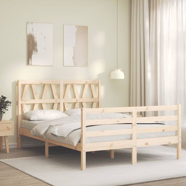 vidaXL Estrutura de cama com cabeceira 140x190 cm madeira maci&ccedil;a