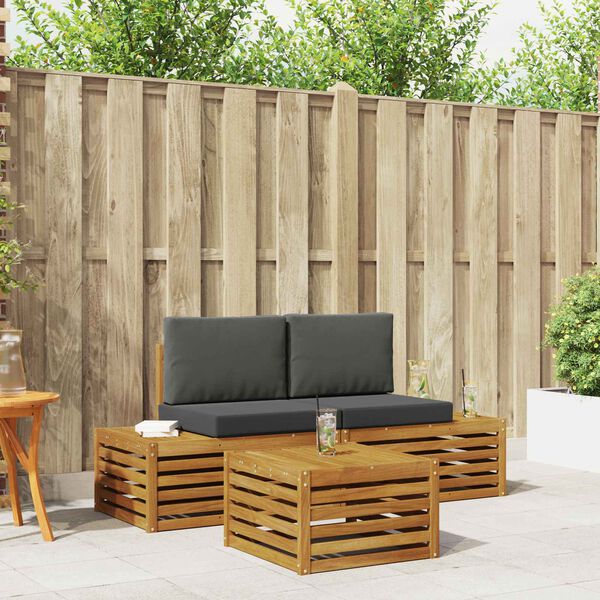 vidaXL Conjunto de Sof&aacute;s para Exterior 3 Pe&ccedil;a Natural e Antracite