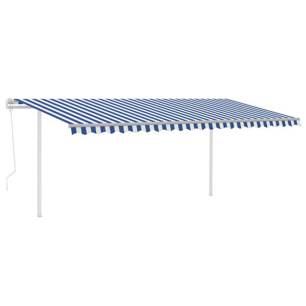 vidaXL Toldo retr&aacute;til autom&aacute;tico com postes 5x3,5 m azul e branco
