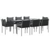 vidaXL 9 pcs conjunto de jantar p/ jardim com almofad&otilde;es vime PE e a&ccedil;o