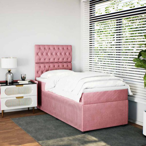 vidaXL Cama com molas/colch&atilde;o 90x200 cm veludo rosa