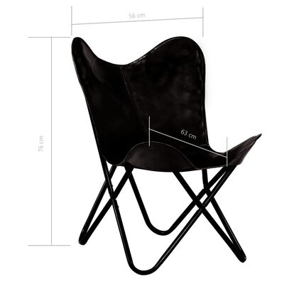 vidaXL Cadeira borboleta em couro genuíno preto tamanho infantil