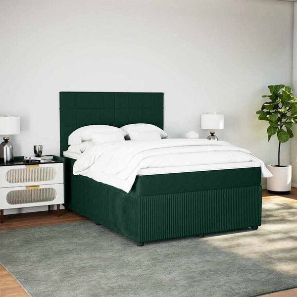 vidaXL Cama com molas/colch&atilde;o 160x200 cm veludo verde-escuro