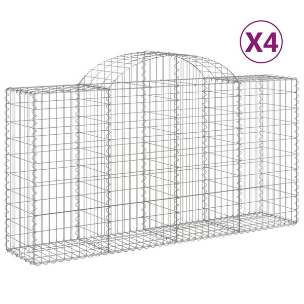 vidaXL Cestos gabião arqueados 4pcs 200x50x100/120cm ferro galvanizado
