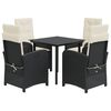 vidaXL 5 pcs conjunto de jantar p/ jardim c/ almofad&otilde;es vime PE preto