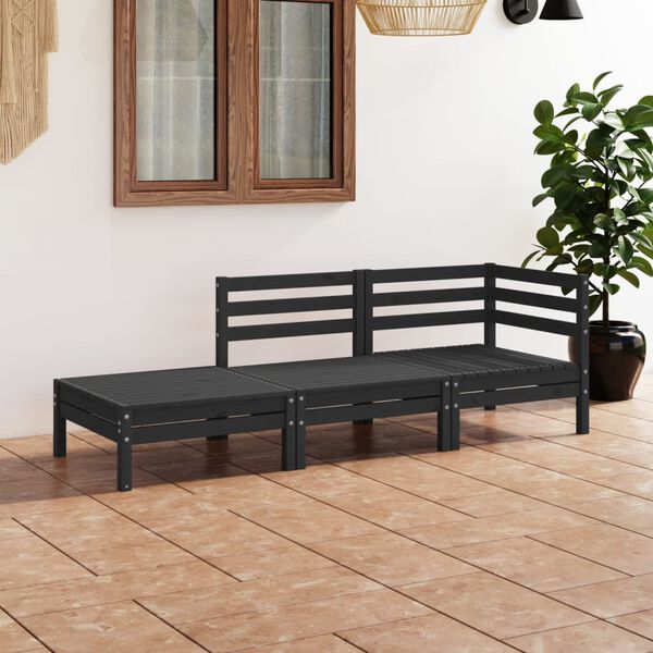 vidaXL 3 pcs conjunto lounge de jardim pinho maciço preto
