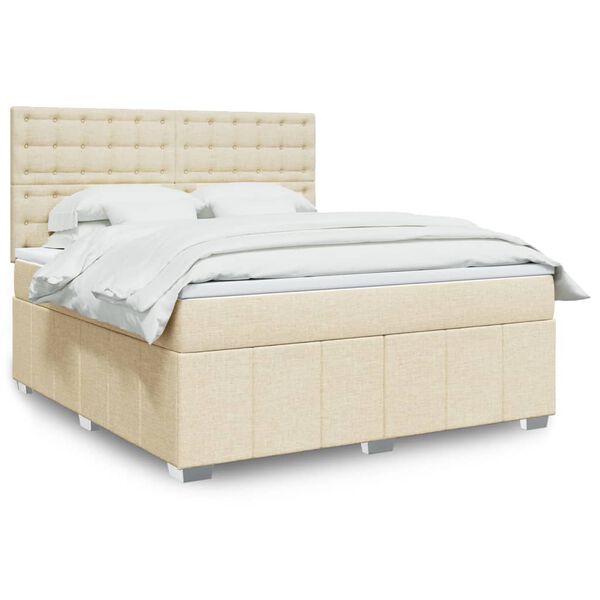 vidaXL Cama com molas/colch&atilde;o 180x200 cm tecido cor creme
