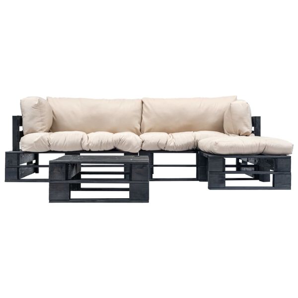 vidaXL Sof&aacute;s de paletes jardim 4 pcs almofad&otilde;es cor areia madeira